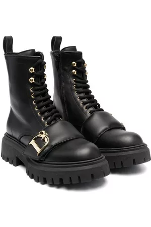 Dsquared2 Ankle Boots - Round-toe leather combat boots - Black