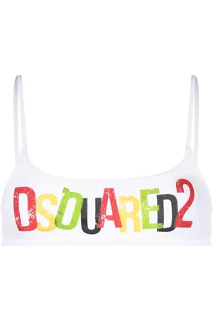 Dsquared2 Graphic-logo print bikini top - White