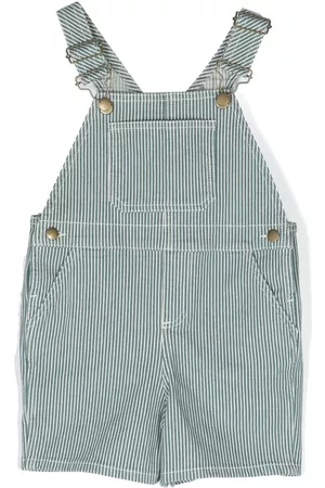 BONPOINT Logo patch striped dungarees - Green