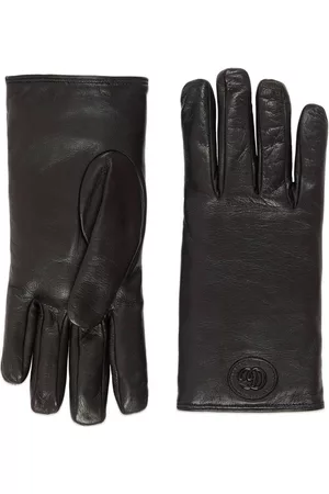 Gucci Men Gloves - Logo-plaque leather gloves - Black