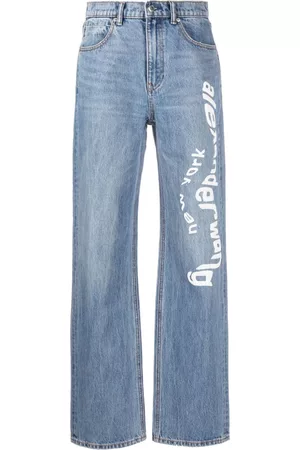 Alexander Wang Women Straight Jeans - Logo-print straight-leg jeans - Blue