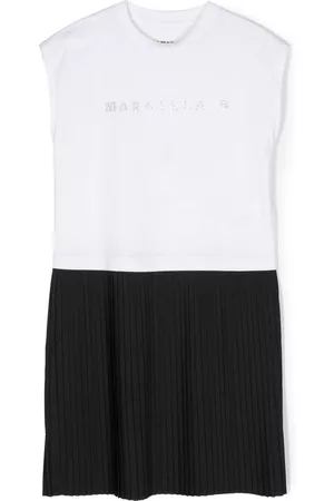 Maison Margiela Girls Pleated Dresses - Two-tone pleated shift dress - White