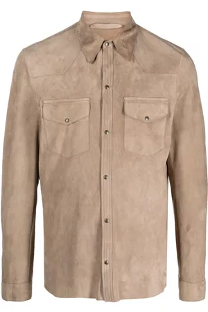 SALVATORE SANTORO Press-stud leather shirt jacket - Neutrals