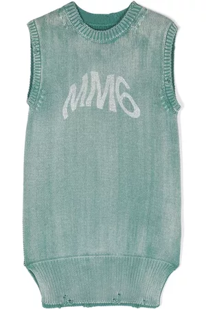 Maison Margiela Girls Knitted Dresses - Logo-print faded knit dress - Green