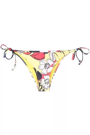 Moschino Women Bikini Bottoms - Floral-print waffle-effect bikini bottoms - Yellow