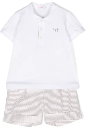 Il gufo Stripe-pattern polo shirt babygrow set
