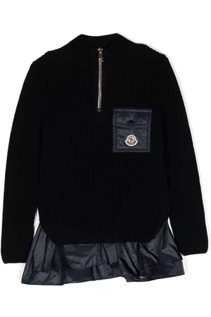 Moncler Girls Knitted Dresses - Logo-patch knitted dress - Blue