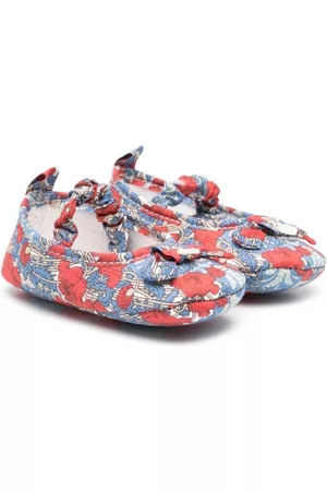 Tartine Et Chocolat Bow-detail floral-print ballerinas - Red