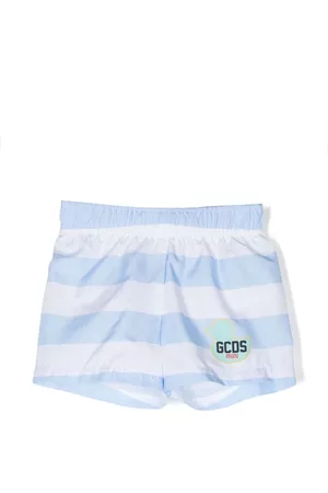 GCDS Swim Shorts - Striped logo-print swim shorts - Blue