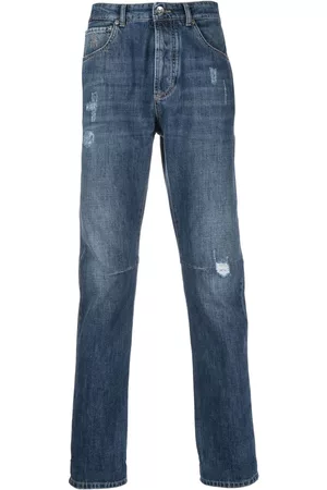 Brunello Cucinelli Men Slim Jeans - Low-rise slim-fit ripped jeans - Blue