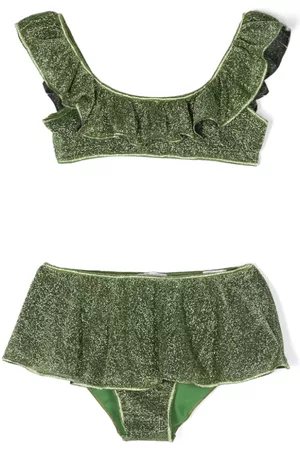Oseree Girls Bikini Sets - Metallic-effect ruffled bikini set - Green