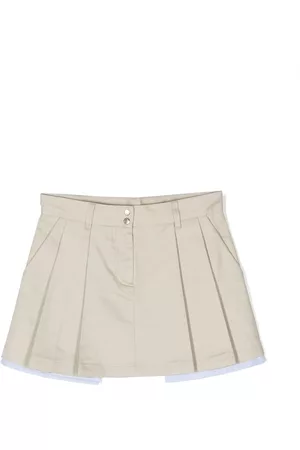 Moncler Girls Mini Skirts - Box-pleat mini skirt - Neutrals