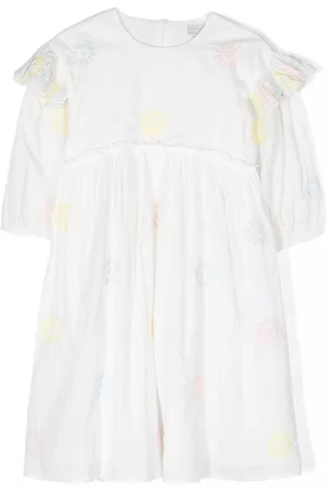 Stella McCartney Girls Printed Dresses - Floral-embroidered cotton dress - White