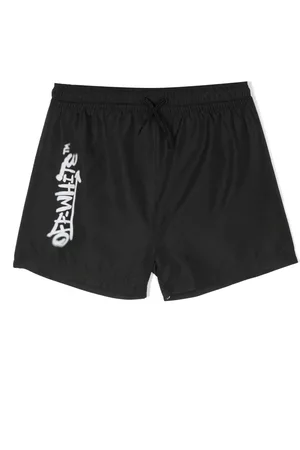 OFF-WHITE Boys Swim Shorts - Logo-print elasticated swim shorts - Black