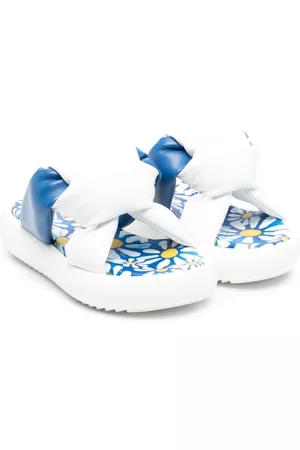 Marni Boys Slippers - Floral-print leather slippers - White
