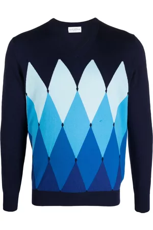 BALLANTYNE Men Sweatshirts - Argyle-knit V-neck jumper - Blue