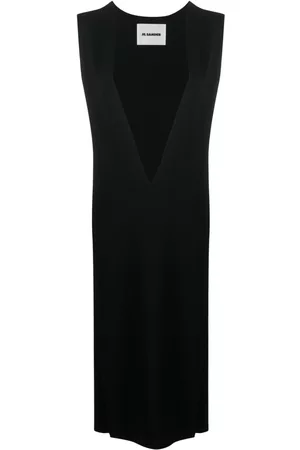 Jil Sander Women V-Neck Dresses - Plunge V-neck sleeveless dress - Black