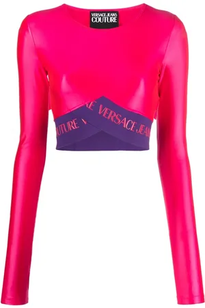 VERSACE Cropped embellished snake-print stretch-jersey top