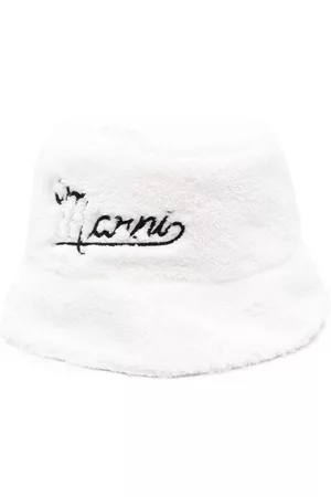 Marni Textured embroidered-logo bucket hat - White