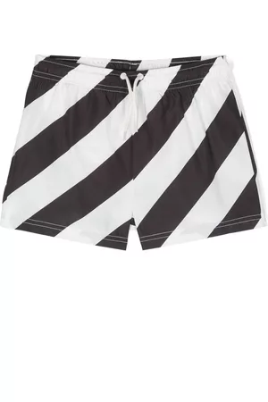 OFF-WHITE Boys Swim Shorts - Stripe-pattern swim shorts - Black