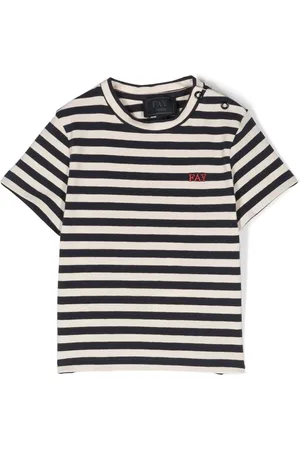 FAY KIDS T-Shirts - Embroidered-logo striped T-shirt - White