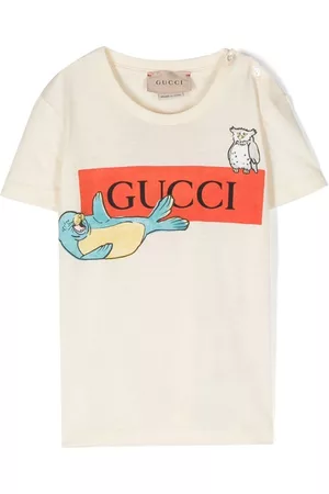 Gucci T-shirts - Logo-print cotton T-shirt - Neutrals