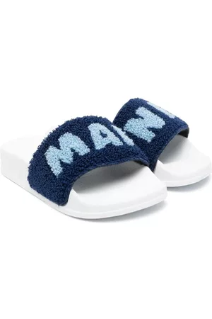 Marni Flip Flops - Logo-print fleece flip flops - Blue