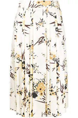 Tory Burch Floral-print pleated skirt - Neutrals
