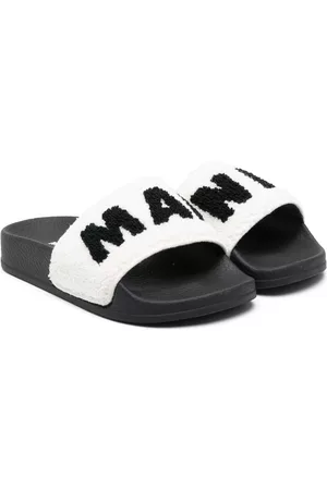 Marni Slippers - Embroidered-logo bouclé slippers - Black