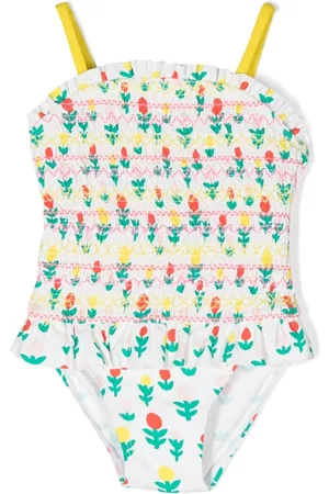 Stella McCartney Ruffled floral-print swimsuit - White
