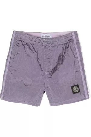 Stone Island Boys Swim Shorts - Logo-patch iridescent swim shorts - Purple