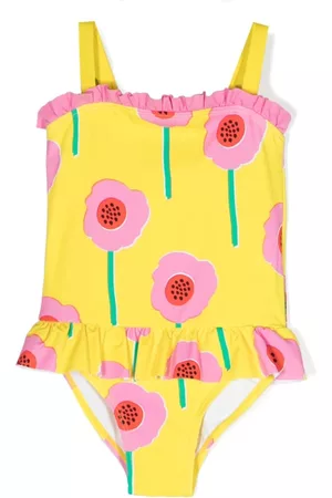 Stella McCartney Girls Swimsuits - Floral-print frill-neckline swimsuit - Yellow