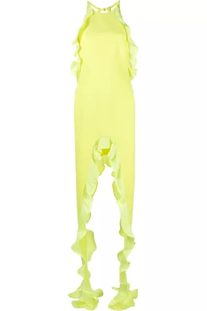 DAVID KOMA Asymmetric ruffle-trim dress - Yellow