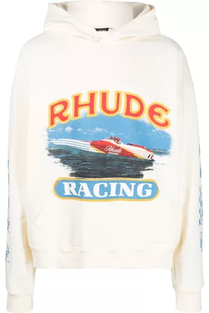 Rhude Men Hoodies - Racing-print cotton hoodie - Neutrals