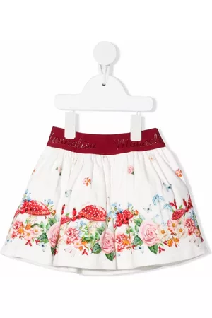 MONNALISA Logo-waistband floral flared skirt - White