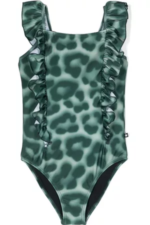 Molo Natalie jaguar-print ruffle swimsuit - Green