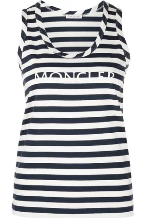 Moncler Women Tank Tops - Striped logo-print tank top - Blue