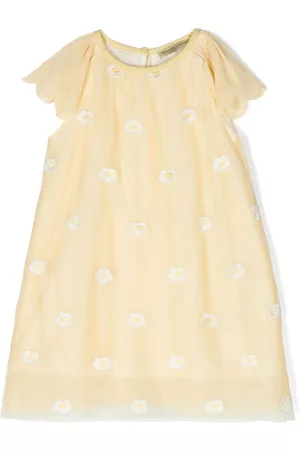 Stella McCartney Girls Graduation Dresses - Embroidered flowers-edges dress - Yellow