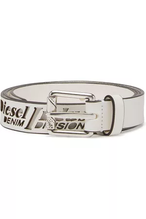 Diesel Engraved-logo leather belt - White