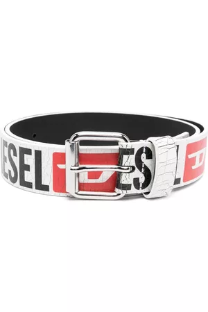 Diesel Embossed-logo leather belt - White