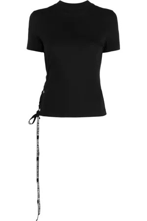 VERSACE Lace-up cotton T-shirt - Black