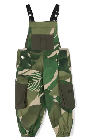 MYAR Leaf-print elasticated-ankles dungarees - Green