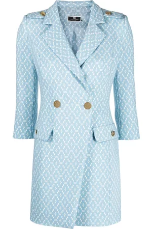 Elisabetta Franchi Women Printed Dresses - Logo-pattern blazer dress - Blue