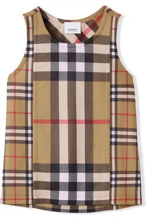 Burberry Girls Tank Tops - Vintage Check all-over blouse - Brown