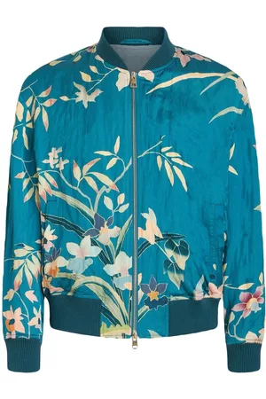 Etro Men Floral bomber jackets - Floral-print silk bomber jacket - Blue