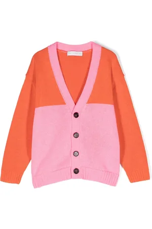 There Was One Kids Colour-block V-neck cardigan