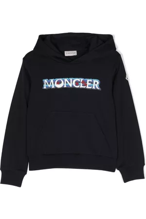 Moncler Boys Hoodies - Logo-print cotton hoodie - Blue