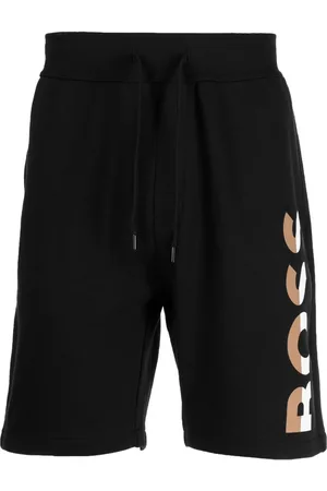 HUGO BOSS Men Sports Shorts - Logo-print cotton track shorts - Black