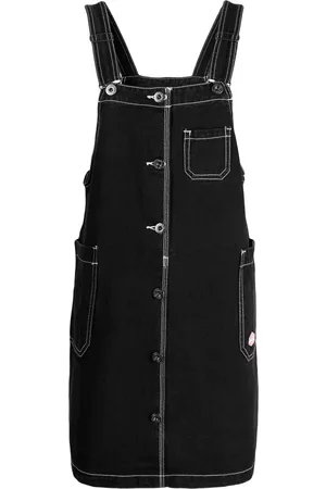 Chocoolate Women Dungarees - Contrast-seams cotton overalls - Black