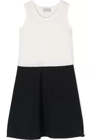 Moncler Girls Casual Dresses - Contrasting-detail cotton dress - Blue